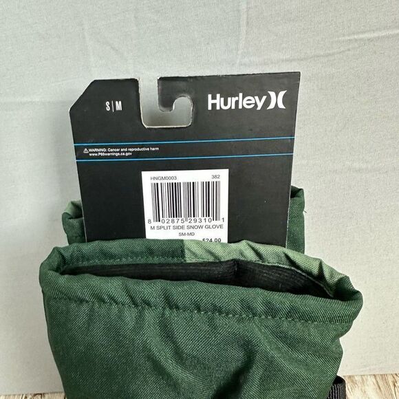 Hurley Split Side Snow Gloves Mens S/M Water Resistant Adjustable Cuff Green - Picture 5 of 5